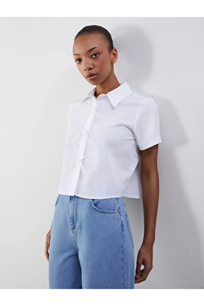 LC Waikiki White Crew Neck Women's Shirt with Bow Detail