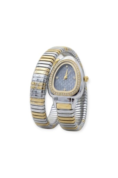 Emiter Women's Watch Two Tone Blue Dial and Flexible Strap