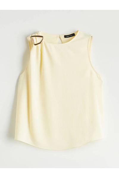 LC Waikiki Beige crew neck applique detailed blouse