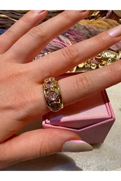 Merishe Jewerly خاتم ذهبي وردي اللون مرصع بحجر الزركون قابل للتعديل ومقاوم للصدأ