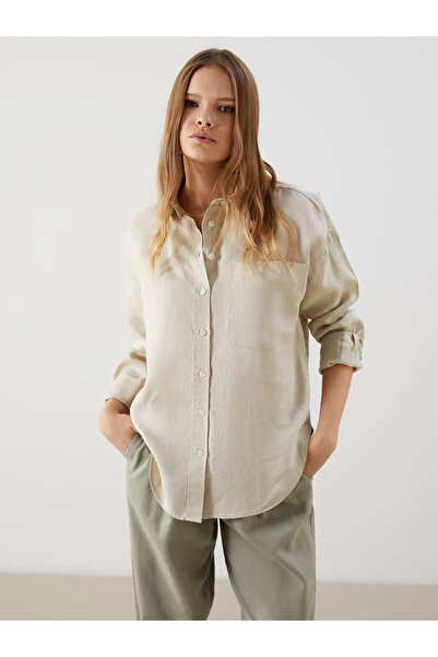 LC Waikiki Beige Oversize 100% Linen Women's Shirt