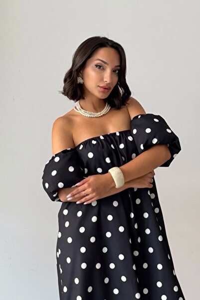 Cistern İstanbul Women's Madonna Collar Polka Dot Dress