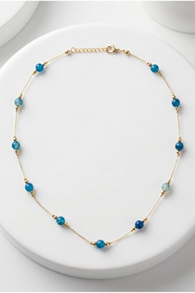Mijja Blue Agate Natural Stone, Gold Color Lacquer Coating, Tarnish-Resistant...