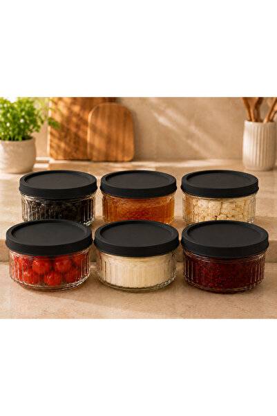 EVORRA LİVİNG 6-Piece Glass Breakfast Set 425 Cc |   Black Lid Storage Contai...