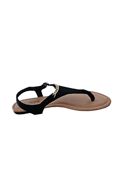 OEM Papuci dama din piele artificiala, Brant din spuma, Ardene, negru/auriu c...