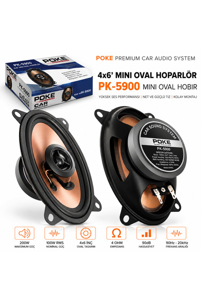 Poke Oto Hoparlör Reno 9 Oval 10cm x 15cm 4x6 Inç 200 Watt Tweeterli 1 Adet P...