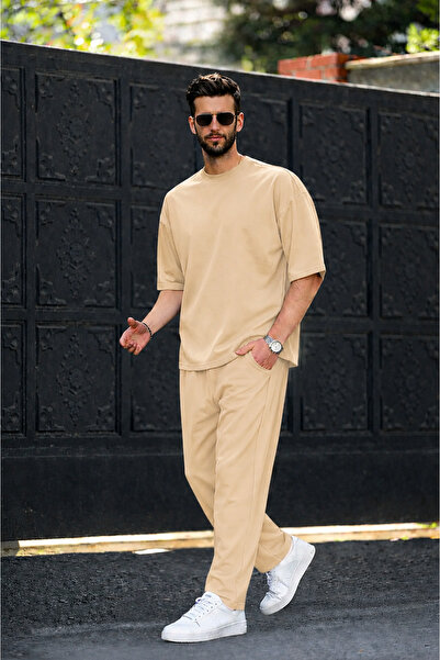 BayBayan Men's Short Sleeve Combed Cotton Tracksuit Set