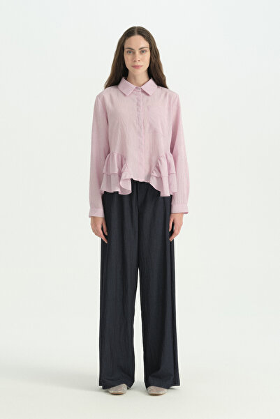 Nihan Viscose Shirt with Flywheel Detail - Pink