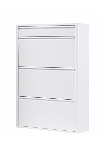 Alveon Schuhschrank aus Metall, 3+1 Fächer, schmal, 51 x 15 x 117 cm, weiß