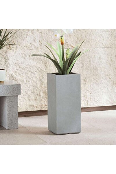 PAN HOME Eldora Polyresin Rectangle Planter 23x23x51cm - Grey
