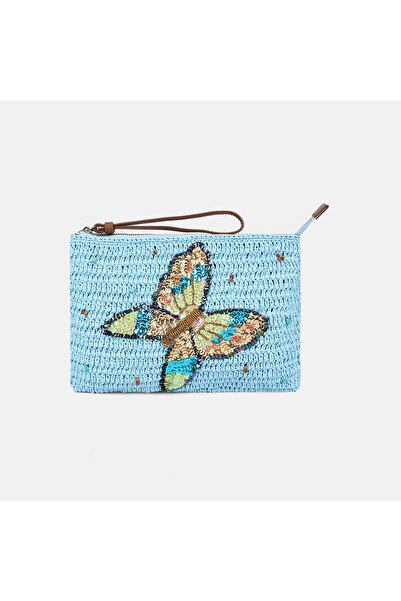 Desa Kadın Mavi Yusufçuk Figürlü Hasır Clutch Çanta