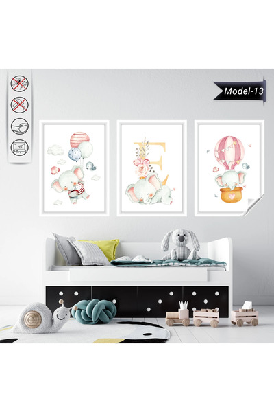 Tutunabilir Kağıt Statik Tutunma Özellikli Bebek ve Çocuk Odası Fil Poster Se...