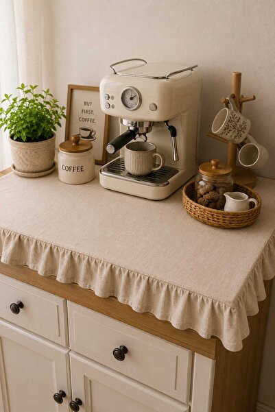 Deko Dekor Vintage Fırfırlı 60x60 Beyaz Eşya Örtüsü Çeyizlik Buldan Bezi Çamaşır Bulaşık Fırın Buzdolabı Çeyizlik Dekoratif Banyo Makine Kılıfı