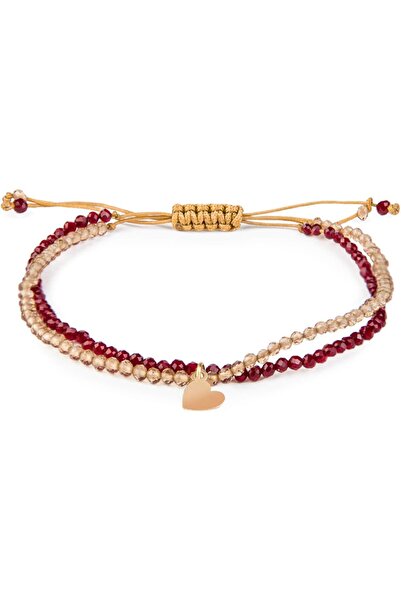 MINZA Lady Heart Women's Bracelet, 18K Gold, Beaded Bracelet, with Agate, Han...