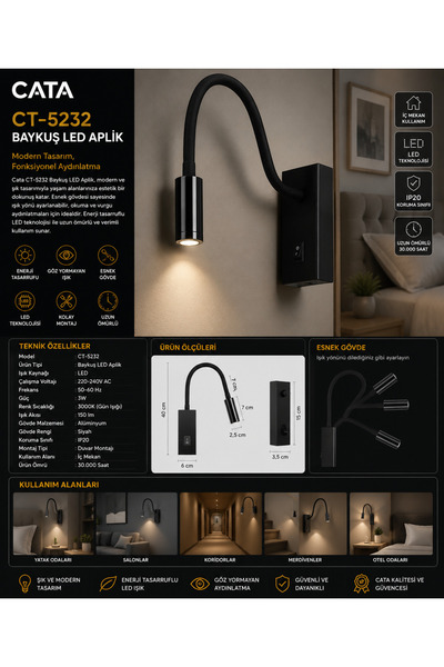 Cata CT-5232 Baykuş LED Aplik Modern Duvar Apliği Dekoratif İç Mekan Aydınlatma