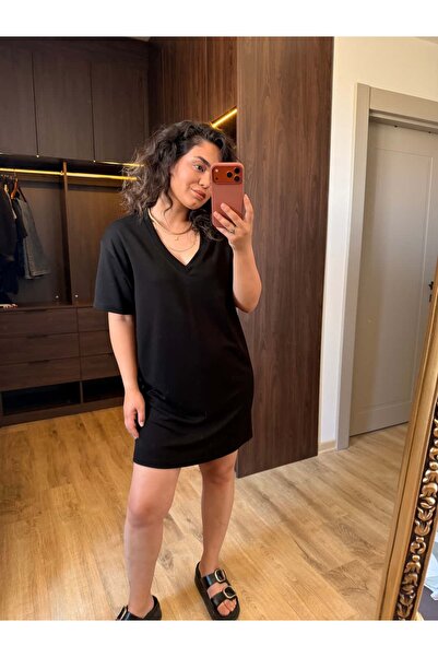 BÜŞRA PERKER V-Neck Short Sleeve Basic Dress