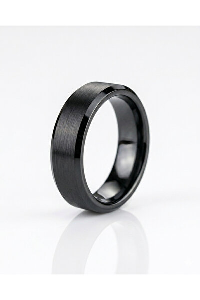 celikchi Erkek Düz Siyah Renk 6 mm Tungsten Yüzük