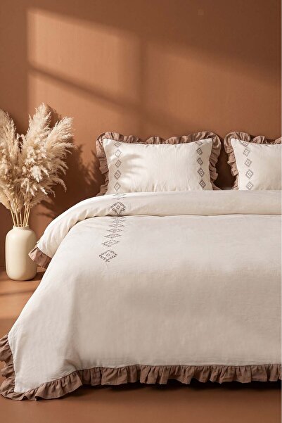 Rivaİstanbul Damask Flora 100% Cotton Duvet Cover Set - 4 Pieces