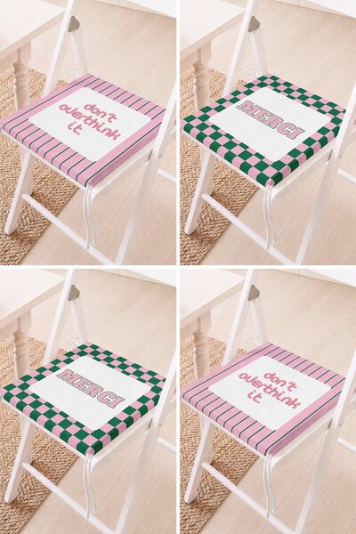 Home Set of 4 Merci Written and Striped Square Patterned Lace-Up Chair Cushions