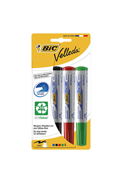 Bic Marker pentru tablă albă, set de 4, Velleda, vârf rotund, 1701