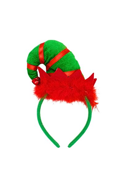 Gift Design Коледна лента за глава, зелен елф с пера и звънчета, Коледа