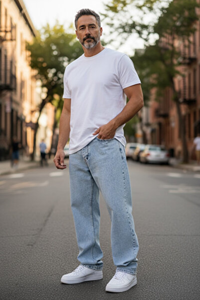 oraystore Blugi din denim pentru bărbați, croială largă, premium