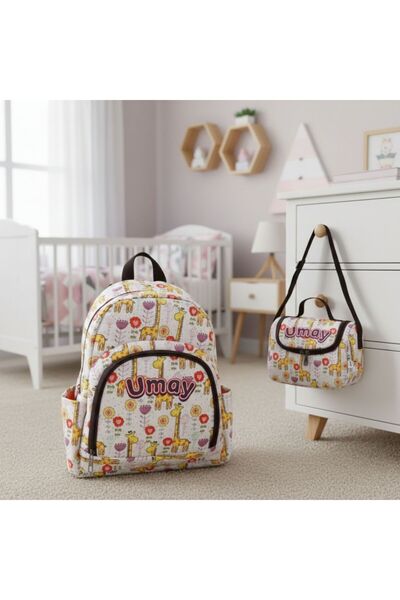 Hevi Kids HeviKids Kişiye Özel İsimli 2'li Çocuk Çanta Seti - Zürafa