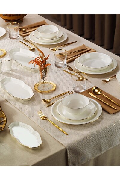 EVALIZA Sapphire Gold 32 Parça 6 Kişilik Yemek Takımı