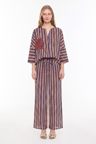 Roman Etnik Desenli Beli Lastikli Pamuk Pantolon Standart Renk YY063103_089