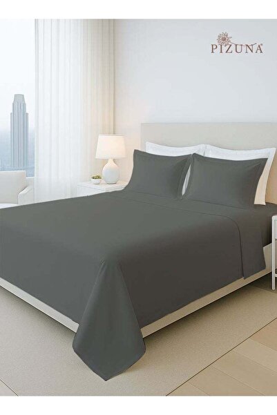 PIZUNA Pure Combed Cotton Bed Sheet Set Queen Size Dark Grey, 400 Thread Coun...