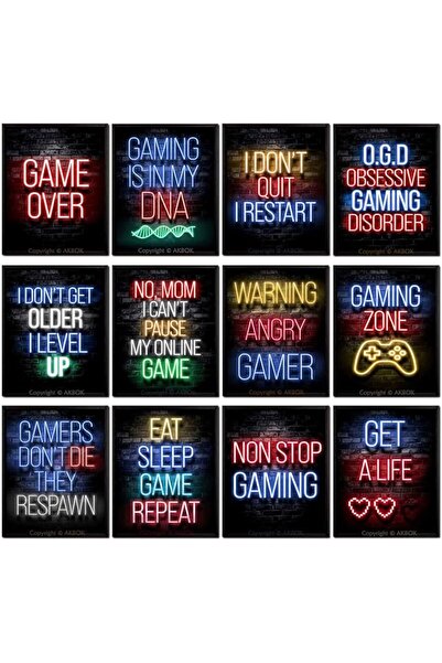 ESSESORIES Akbok 12 Video Game Neon Gaming Game Gaming Poster Wall Art Set of...