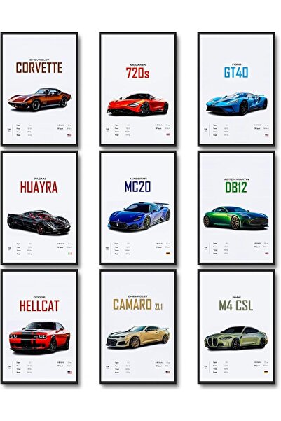 ESSESORIES Super Car Boys Racing Car Poster Wall Art Set of 9 Room Decor Self...