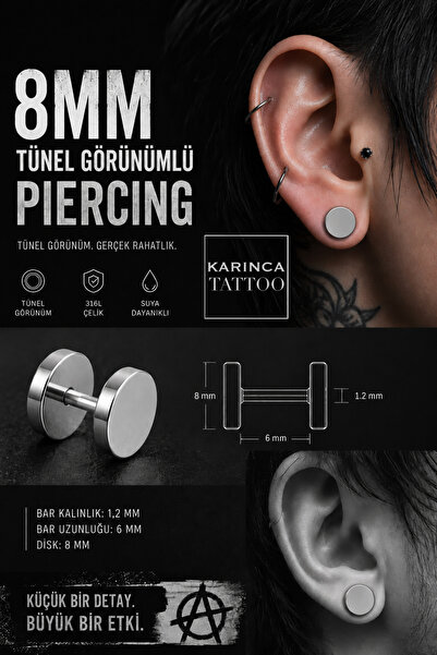 Karınca Piercing Fake Tünel Görünümlü Piercing Lobe Kulak Cerrahi Çelik Küpe