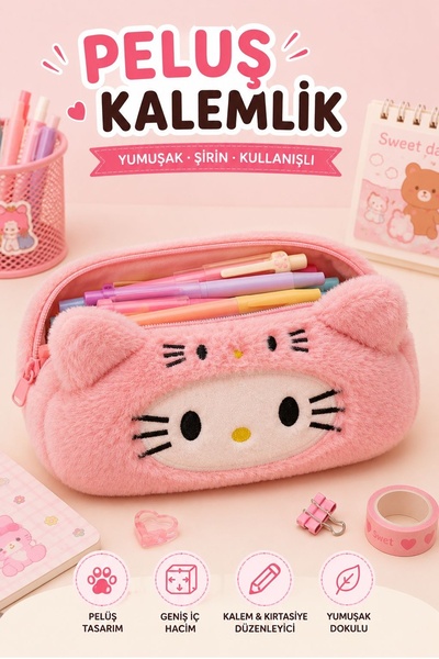 Kitchen Beauty Hello Kitty Peluş Kalemlik Kore Tarzı Büyük Kapasiteli Kalemli...