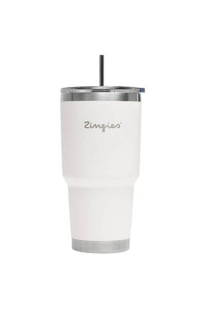 Zingies Θερμός από ανοξείδωτο ατσάλι, χωρίς BPA, 880 ml, λευκό, με καλαμάκι κ...
