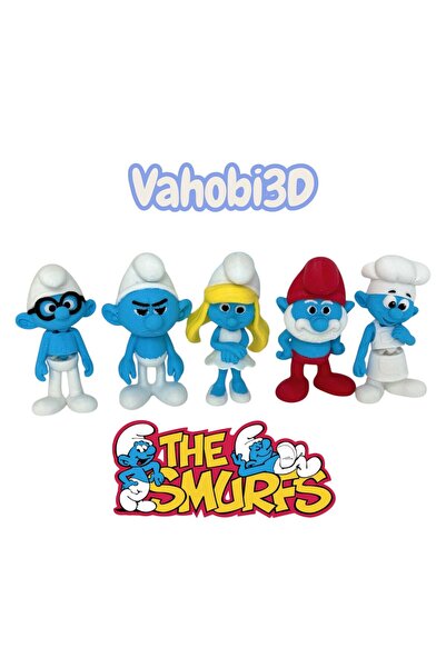 vahobi3d 5'li Şirinler Seti - Şirine, Şirin Baba,Somurtkan, Gözlüklü, Fırıncı...