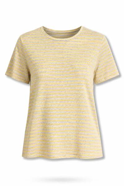 5in1Canpolat Tricou cu dungi din amestec de in galben 0277