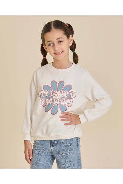 REDTAG Girls White My Love is growing glitter print Sweatshirt