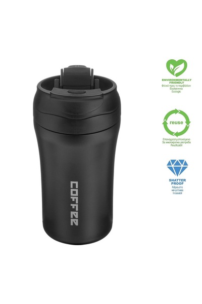 Z Store Cană termică metalică neagră mată cu pai și cioc, 380ml