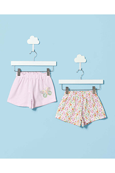 REDTAG Infant Girls Lilac Placement Print Shorts & White All Over Print Short...
