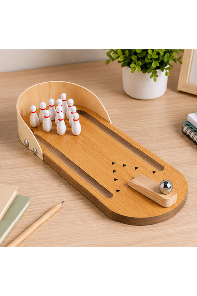 OEM Joc Bowling de Masă din Lemn pentru Copii și Adulți, 2+ Jucători, Mini Bo...