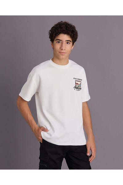 REDTAG Senior Boys White Printed T-Shirt
