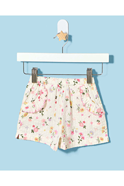 REDTAG Infant Girls White Printed Shorts