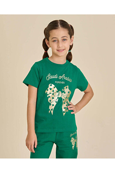 REDTAG Girls Green Saudi Arabia Forever Print T Shirt