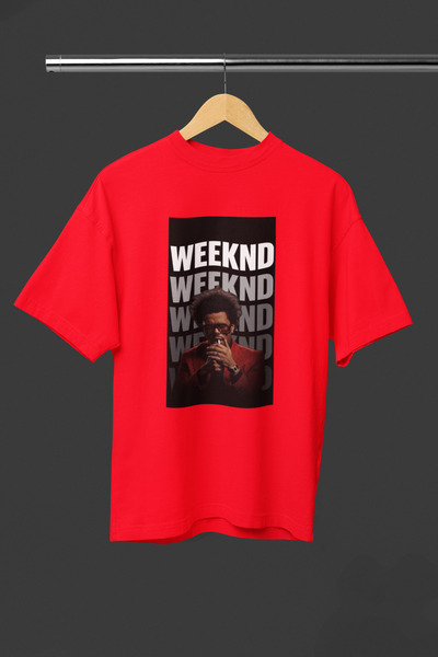 MG تي شيرت قطني مطبوع برقبة دائرية من WEEKND، مقاس كبير، للجنسين، بأكمام قصيرة