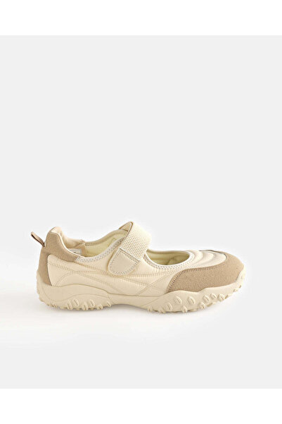 REDTAG Women Beige Ballerina Sneakers with Velcro Strap