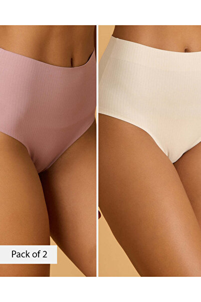 REDTAG Women Pink And Ivory 2 Pack Bonded Full Briefs