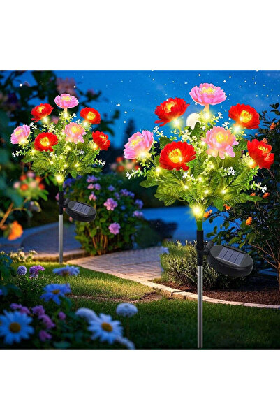 Vivendo Set 2 Lampi Solare Decorative Bujori 60cm cu LED Alb Cald Gradina