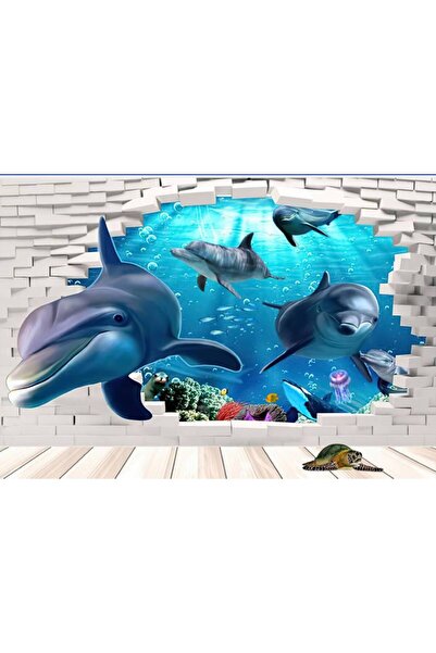 Persona Tablou Canvas, Delfini Trecand Prin Zid 3D- 100 X 70 cm