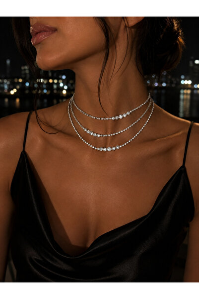 Rossetto Atelier 3 Sıra Zirkon Choker Kolye